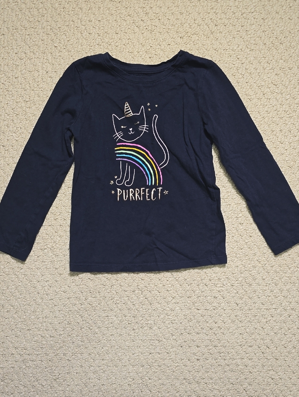 💜5/$30💜 XS Kids Navy 'Purrfect' Cat Unicorn Long-Sleeve Top